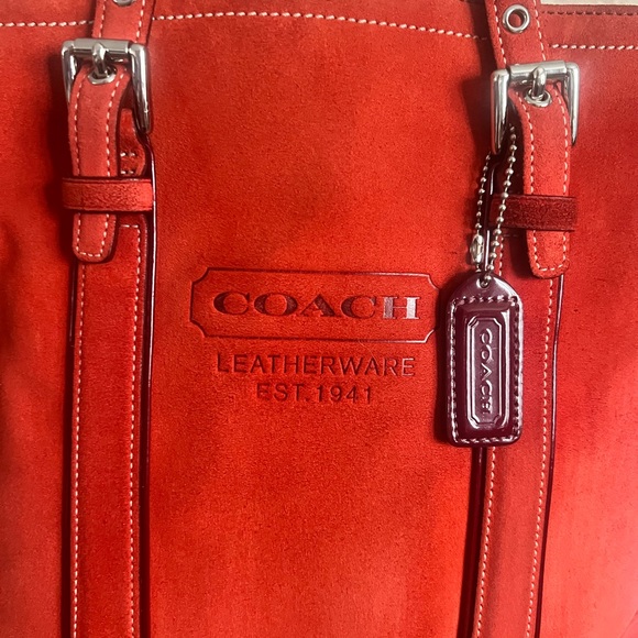 Coach Burnt Orange Suede Patent Trim Lunch Gallery Tote Bag - Picture 17 of 17